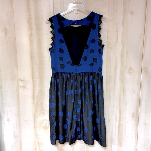 Corey Lynn Calter Black Navy Polka Dot Sleeveless Pocket Dress Lace Trim, Sz 10 - Picture 3 of 10